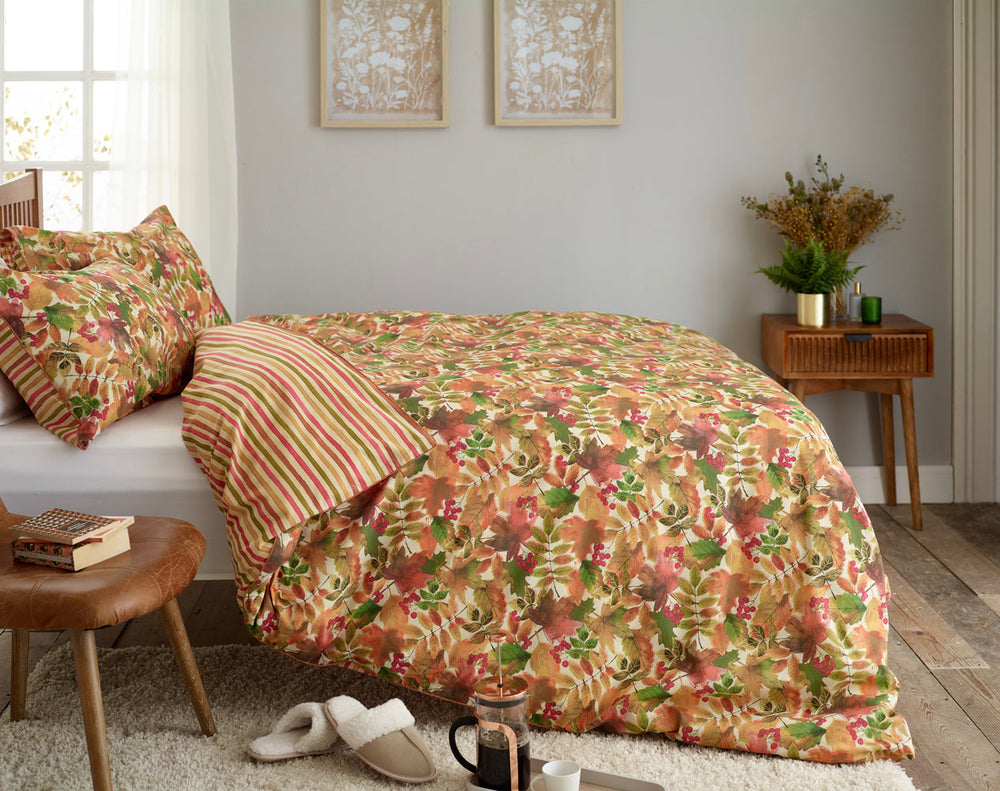 Autumn Leaves Rust Cotton Rich Duvet Cover Set