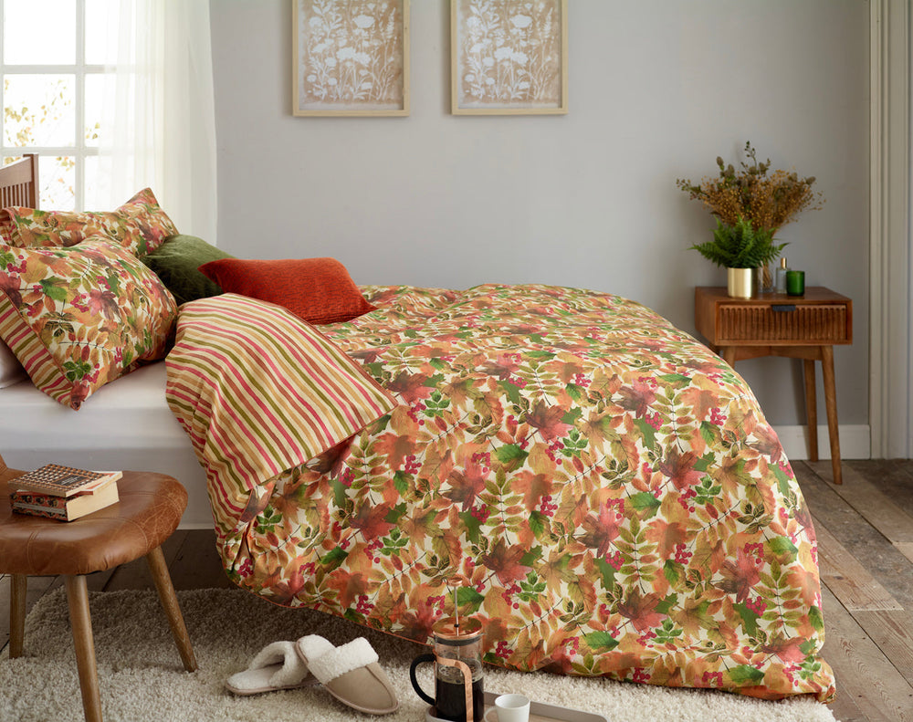 Autumn Leaves Rust Cotton Rich Duvet Cover Set