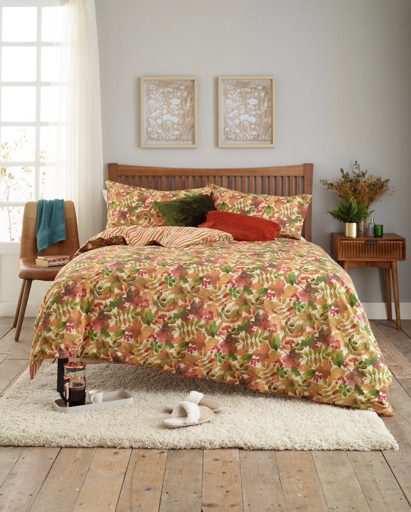 Autumn Leaves Rust Cotton Rich Duvet Cover Set