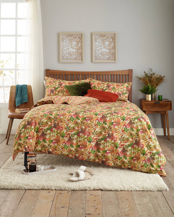 Autumn Leaves Rust Cotton Rich Duvet Cover Set