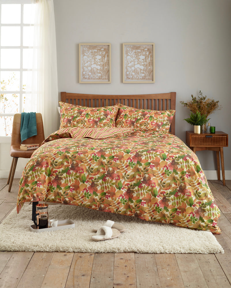 Autumn Leaves Rust Cotton Rich Duvet Cover Set