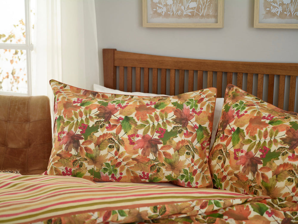 Autumn Leaves Rust Cotton Rich Duvet Cover Set