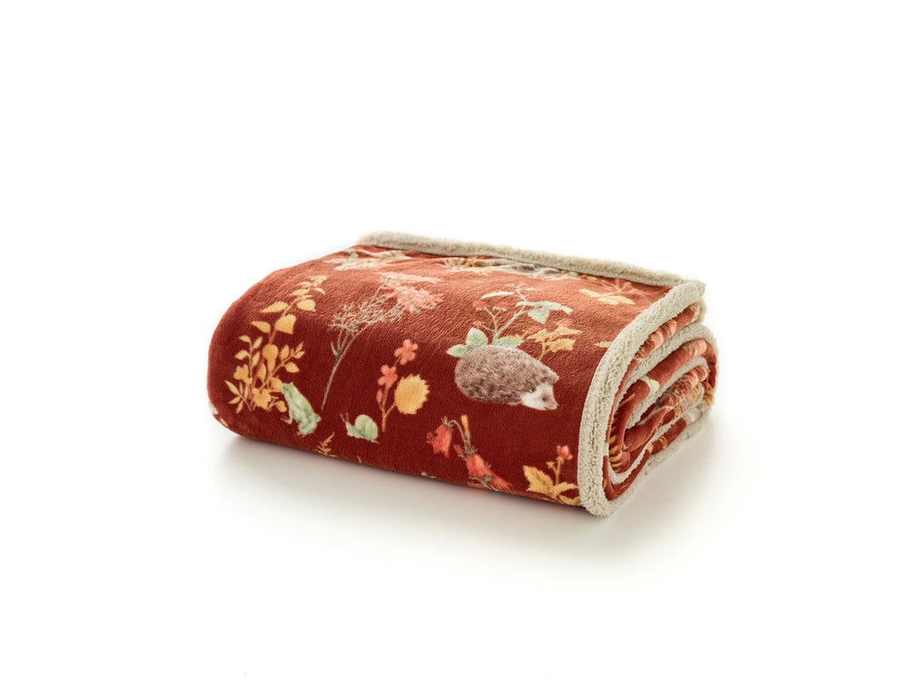 Autumnal Woodland Throw Rust – Sherpa Lined Blanket 130x170cm