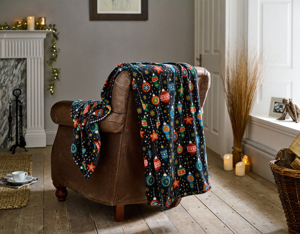 Christmas Baubles Super Soft Fleece Throw