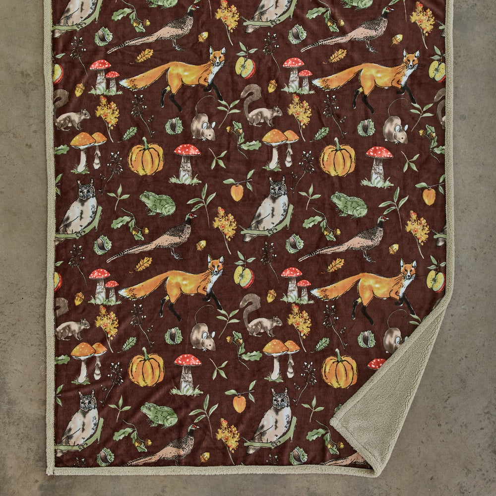 Autumn Animals Sherpa Fleece Throw 130x170cm
