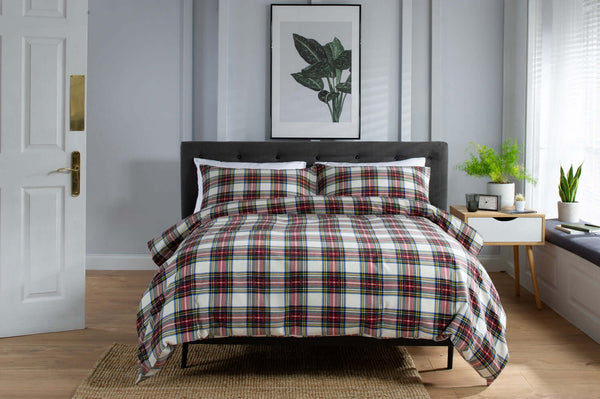Stewart Dress Tartan Check Brushed Cotton Duvet Set with Fabric Bag