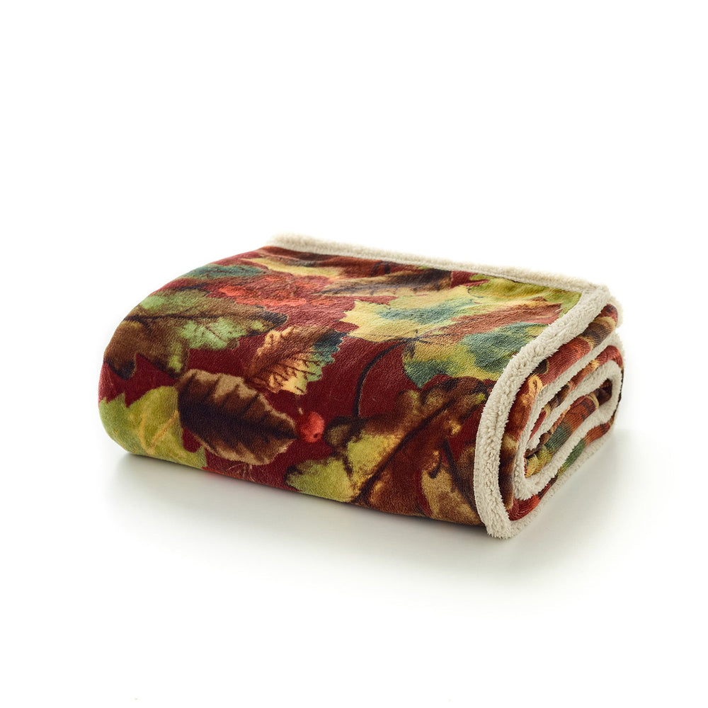 Winter Leaves Sherpa Fleece Throw 130x170cm