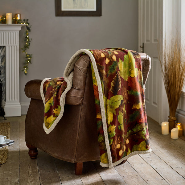Winter Leaves Sherpa Fleece Throw 130x170cm