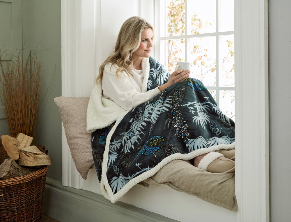 Peacocks Teal Heated Sherpa Throw – 140x180cm