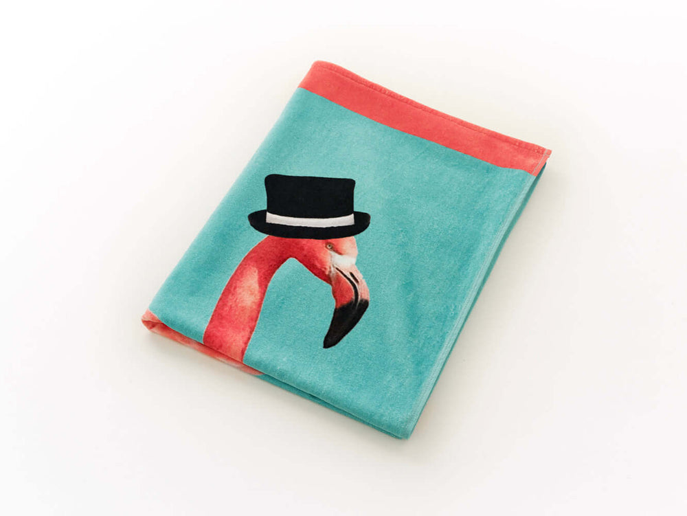 Flamingo Printed Cotton Velour Beach Towel 75x150cm