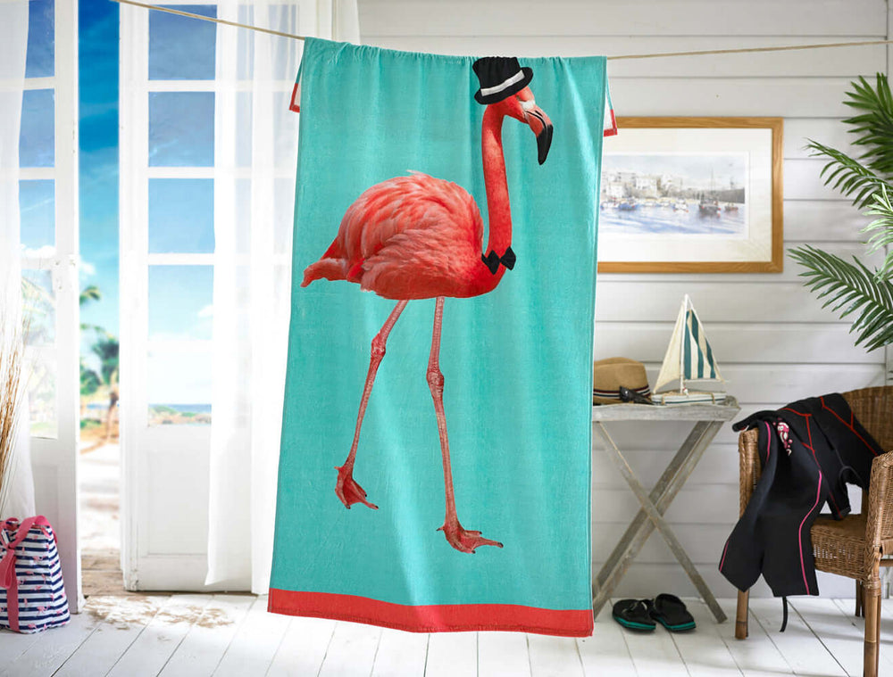 Flamingo Printed Cotton Velour Beach Towel 75x150cm