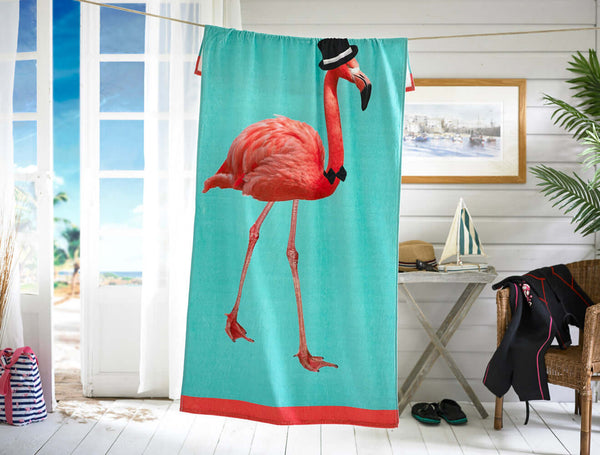 Flamingo Printed Cotton Velour Beach Towel 75x150cm