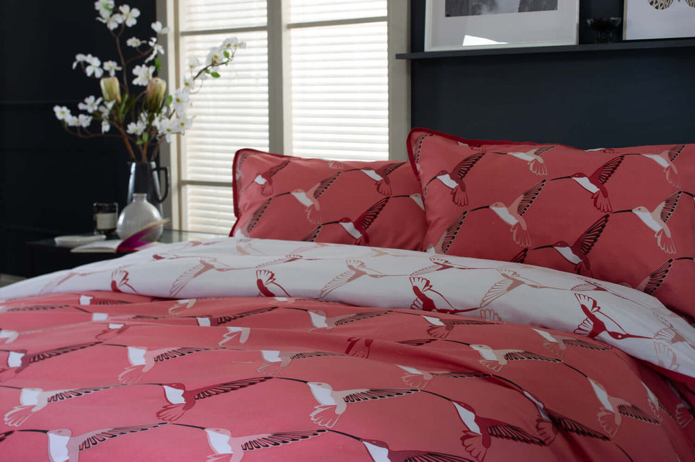 Hummingbird Cotton Reversible Duvet Set with Fabric Bag