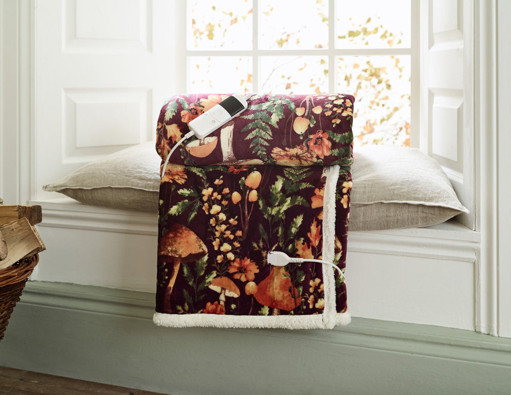 Mushroom Wine Heated Sherpa Throw – 140x180cm