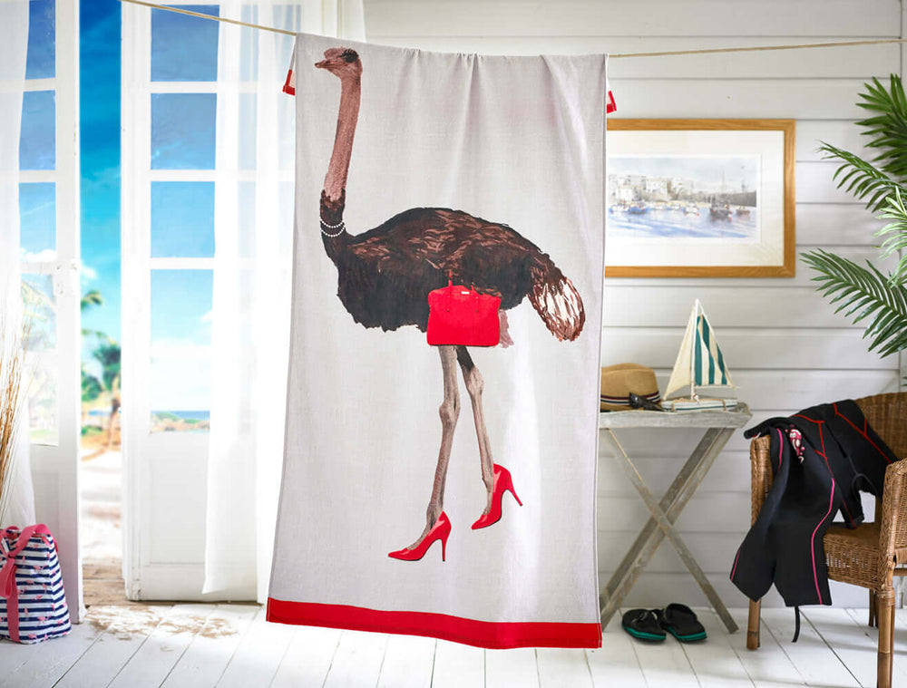 Ostrich Printed Cotton Velour Beach Towel 75x150cm