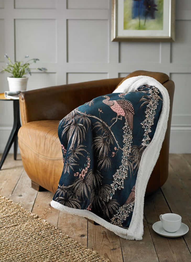 Peacocks Sherpa Printed Soft Fleece 140x180cm Throw