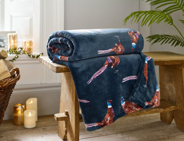 Pheasant Navy Throw – 140x180cm